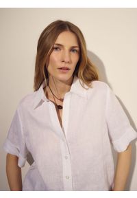 Reserved - Lniana koszula - biały. Kolor: biały. Materiał: len