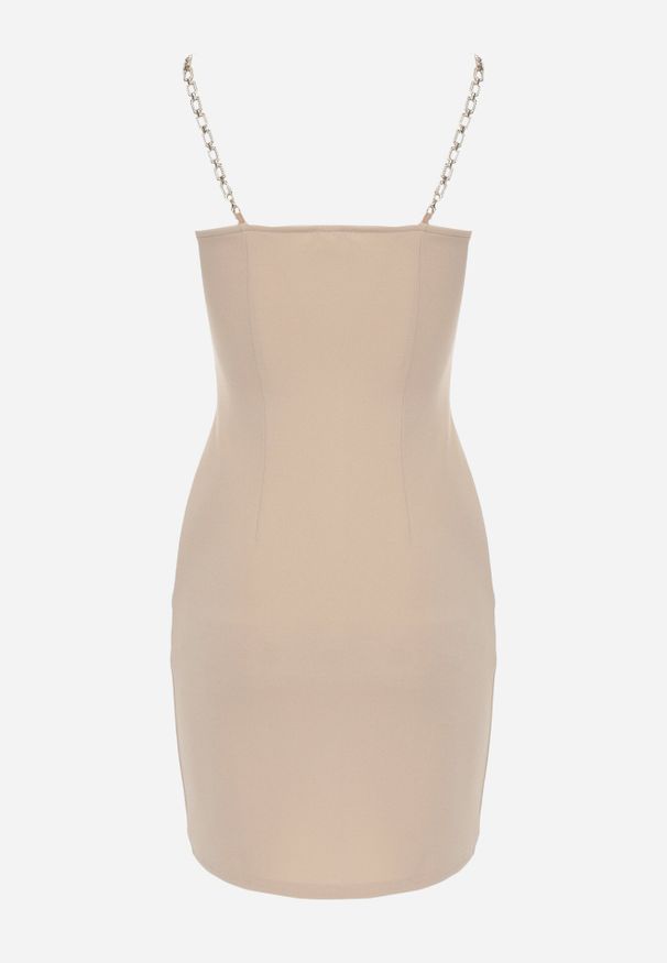 Born2be - Beżowa Sukienka Mini na Ozdobnych Ramiączkach z Asymetrycznym Dołem Maffah. Okazja: na wesele, na randkę, na ślub cywilny. Kolor: beżowy. Długość rękawa: na ramiączkach. Typ sukienki: asymetryczne. Długość: mini