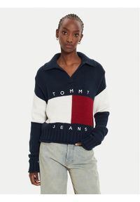 Tommy Jeans Sweter Flag Rugby DW0DW18677 Granatowy Relaxed Fit. Kolor: niebieski. Materiał: syntetyk