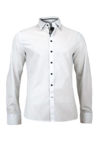 Paul Bright - Męska, Taliowana Koszula w Groszki, Kropki - 100% BAWEŁNA - Biała. Kolor: biały. Materiał: bawełna. Wzór: grochy, kropki