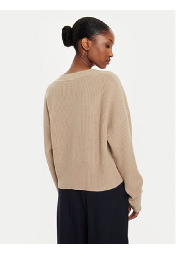 TOMMY HILFIGER - Tommy Hilfiger Sweter Script Soft WW0WW42149 Beżowy Relaxed Fit. Kolor: beżowy. Materiał: wełna