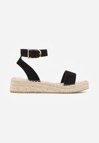 Renee - Czarne Sandały VICES na Plecionej Platformie z Paskiem Wokół Kostki Daphelsa. Zapięcie: pasek. Kolor: czarny. Materiał: len. Sezon: lato. Obcas: na platformie #8