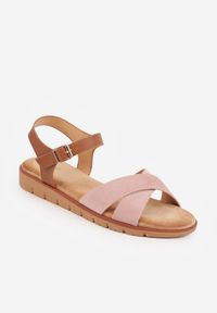 Born2be - Różowe Sandały VICES na Płaskiej Podeszwie z Paskiem w Kształcie X Doriven. Okazja: na co dzień, na randkę, na spacer. Zapięcie: pasek. Kolor: różowy. Materiał: len. Sezon: lato. Obcas: na płaskiej podeszwie. Styl: casual, elegancki #3