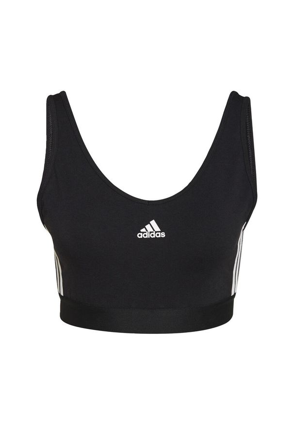 Adidas - Essentials 3-Stripes Crop Top With Removable Pads. Kolor: czarny, biały, wielokolorowy. Materiał: bawełna. Rodzaj stanika: wyciągane miseczki. Długość: krótkie. Sport: bieganie