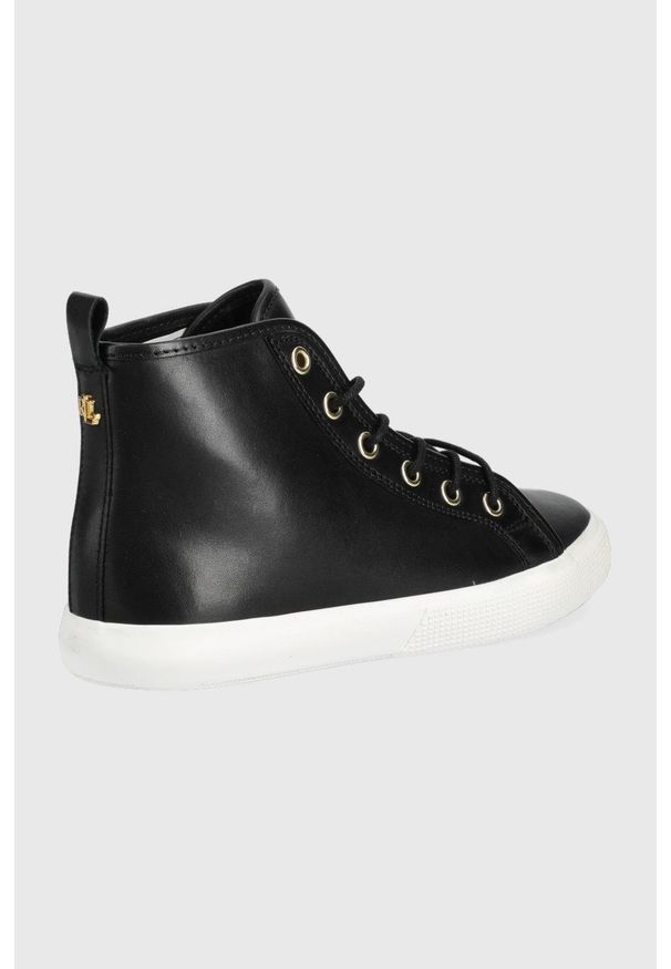 Lauren Ralph Lauren trampki skórzane JINGER damskie kolor czarny. Nosek buta: okrągły. Zapięcie: sznurówki. Kolor: czarny. Materiał: skóra