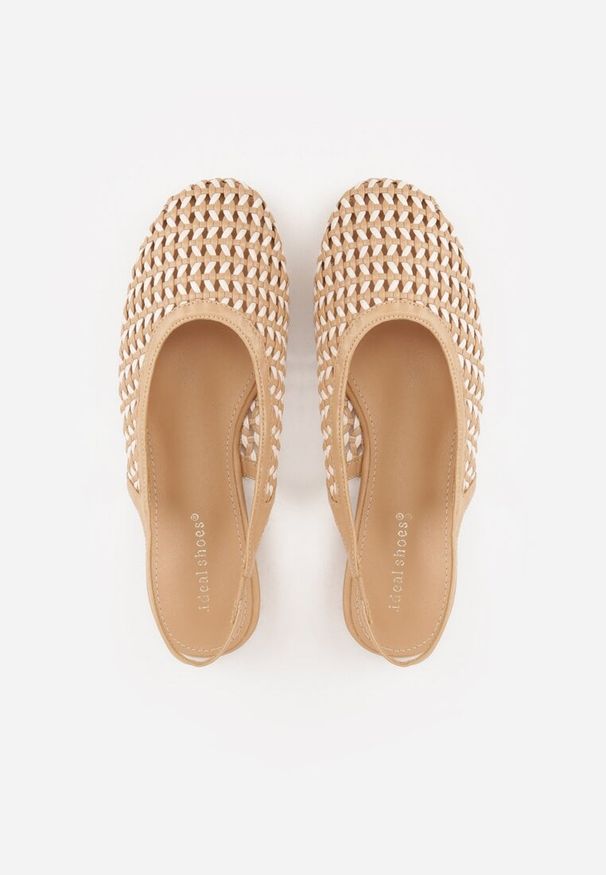 Renee - Ciemnobeżowe Plecione Baleriny Typu Slingback Ellariell. Okazja: na co dzień. Kolor: brązowy. Materiał: jeans, koronka. Wzór: ze splotem, koronka. Styl: casual