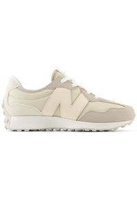 Buty dziecięce New Balance GS327FM – beżowe. Okazja: na co dzień. Kolor: beżowy. Materiał: guma, syntetyk, materiał. Szerokość cholewki: normalna. Sezon: lato #1