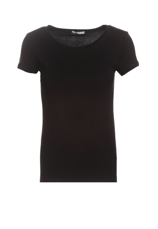 Born2be - Czarny T-shirt Gathanthei. Okazja: na co dzień, do domu. Kolor: czarny. Materiał: dresówka, bawełna, dzianina, jeans. Długość rękawa: krótki rękaw. Długość: krótkie. Wzór: gładki. Styl: sportowy, klasyczny, casual