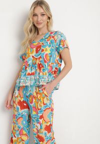 Born2be - Jasnoniebieski Komplet z Wiskozy w Stylu Boho Bluzka i Szerokie Spodnie Valisha. Kolor: niebieski. Materiał: wiskoza #7