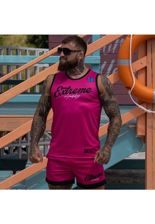 Koszulka koszykarska na ramiączkach męska EXTREME HOBBY VIBES. Kolor: różowy. Materiał: poliester, elastan. Długość rękawa: na ramiączkach. Sport: fitness