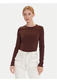 Tommy Jeans Bluzka Essential DW0DW17387 Brązowy Slim Fit. Kolor: brązowy. Materiał: bawełna #1