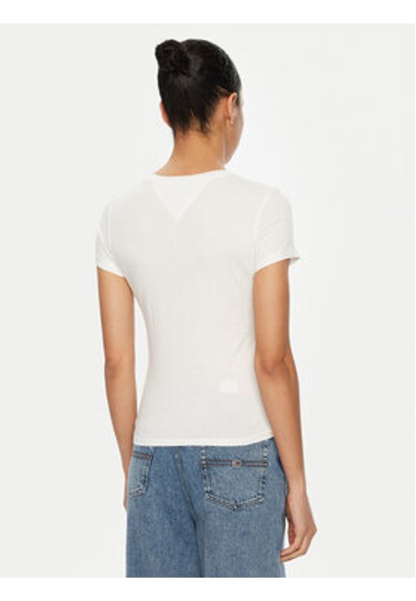 Tommy Jeans T-Shirt DW0DW20459 Biały Slim Fit. Kolor: biały. Materiał: bawełna