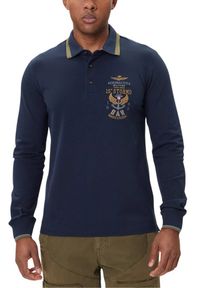 Aeronautica Militare - AERONAUTICA MILITARE Granatowy bawełniany męski longsleeve polo, Rozmiar L. Okazja: na co dzień. Typ kołnierza: polo. Kolor: niebieski. Materiał: bawełna. Długość rękawa: długi rękaw. Styl: sportowy, klasyczny, casual #2