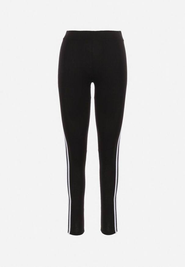 Born2be - Czarne Legginsy z Elastycznej Bawełny z Lampasami Olerria. Kolor: czarny. Materiał: bawełna. Długość: długie