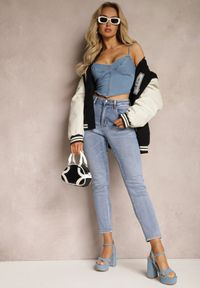 Renee - Jasnoniebieskie Jeansy High Waist o Dopasowanym Fasonie Skinny Langrea. Stan: podwyższony. Kolor: niebieski. Styl: klasyczny, elegancki