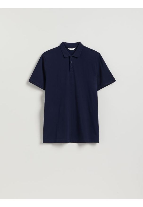 Reserved - Koszulka polo regular fit - granatowy. Typ kołnierza: polo. Kolor: niebieski. Materiał: bawełna, dzianina