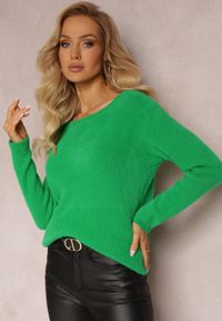 Renee - Zielony Sweter z Okrągłym Dekoltem o Puchatej Fakturze Inosuela. Kolor: zielony. Sezon: zima