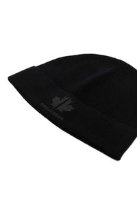 DSQUARED2 KIDS - Czarna czapka z emblematem. Kolor: czarny. Materiał: bawełna, wełna. Wzór: aplikacja. Sezon: zima, jesień