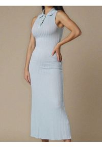 Sinsay - Prążkowana sukienka maxi z wiskozy bez rękawów z kołnierzykiem - błękitny. Kolor: niebieski. Materiał: prążkowany, wiskoza. Długość rękawa: bez rękawów. Długość: maxi #1