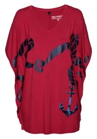 Tunika shirtowa bonprix ciemnoczerwono-ciemnoniebieski. Kolor: czerwony #1