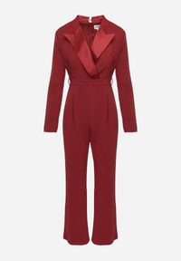 Born2be - Bordowy Elegancki Kombinezon o Taliowanym Kroju z Szerokimi Nogawkami Lirraza. Okazja: na spotkanie biznesowe. Kolor: czerwony. Długość rękawa: długi rękaw. Długość: długie. Styl: elegancki #2