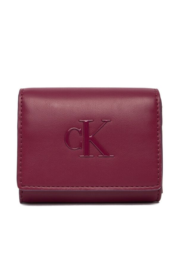 Calvin Klein Portfel Bold Ck Medium Bifold LV04F1047G Bordowy. Kolor: czerwony. Materiał: skóra