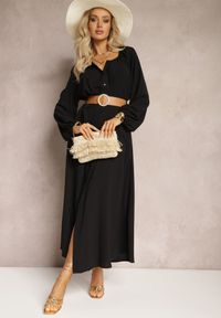 Renee - Czarna Sukienka Palane. Kolor: czarny. Materiał: materiał. Wzór: gładki, aplikacja. Styl: klasyczny. Długość: maxi