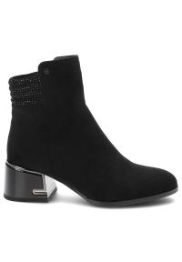 Czarne Botki S.Barski Damskie Modne Obuwie. Okazja: na co dzień, na spotkanie biznesowe. Kolor: czarny. Materiał: jeans, materiał. Wzór: aplikacja. Obcas: na obcasie. Styl: klasyczny, casual, elegancki, biznesowy. Wysokość obcasa: średni #7