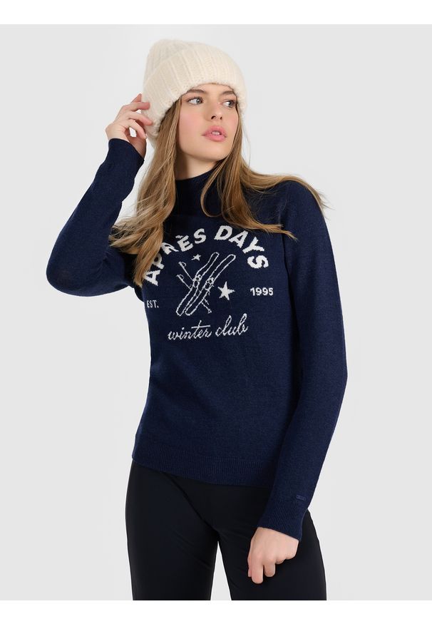 4f - 4F Golf z wełną damski - granatowy M. Okazja: na co dzień. Typ kołnierza: golf. Kolor: niebieski. Materiał: wełna. Sezon: zima. Styl: casual