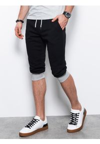 Ombre Clothing - Spodenki męskie dresowe za kolano - czarno-szare V1 P29 - XXL. Kolor: szary. Materiał: dresówka