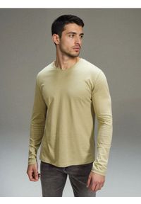 Sinsay - Bawełniana koszulka z długim rękawem i dekoltem V - zielony. Kolor: zielony. Materiał: bawełna. Długość rękawa: długi rękaw. Długość: długie #1