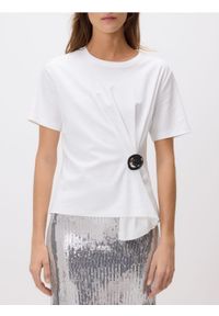 Reserved - T-shirt z ozdobnym detalem - złamana biel. Materiał: bawełna #1