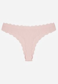 Renee - Jasnoróżowe Prążkowane Majtki Stringi z Bawełny Ilweda. Kolor: różowy. Materiał: bawełna, prążkowany #2