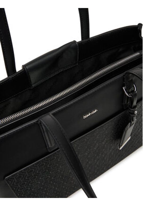 Calvin Klein Torebka Ck Must Aop Medium Shopper W/Poc LV04F3225G Czarny. Kolor: czarny. Materiał: skórzane