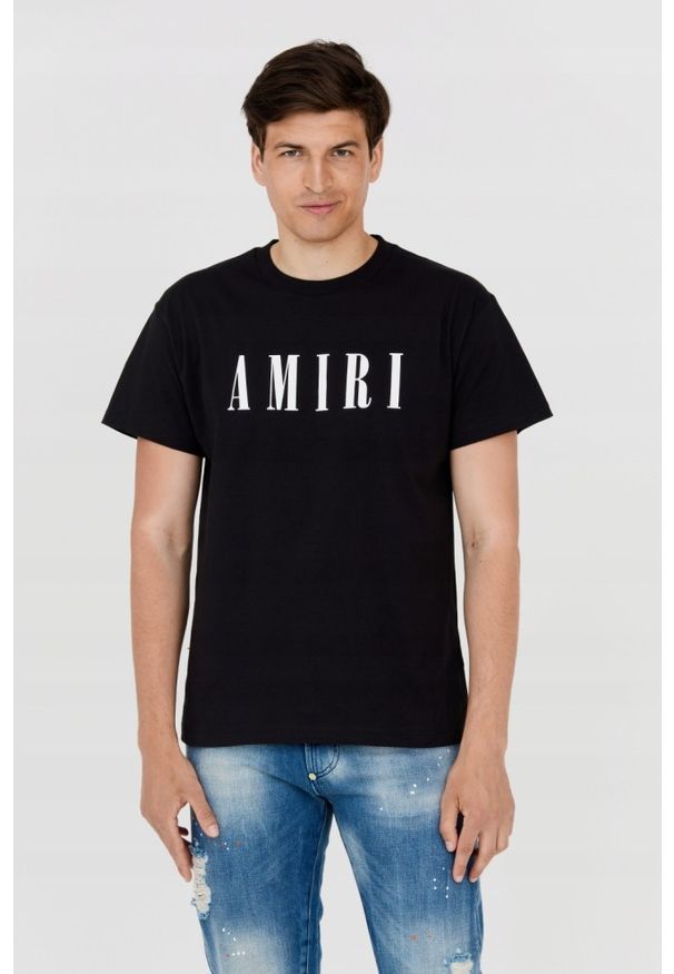 Amiri - AMIRI T-shirt męski czarny z dużym białym logo, Rozmiar S. Kolor: czarny