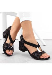 Komfortowe sandały damskie na obcasie z gumką czarne Rieker 64683-91. Kolor: czarny. Obcas: na obcasie. Wysokość obcasa: średni #7