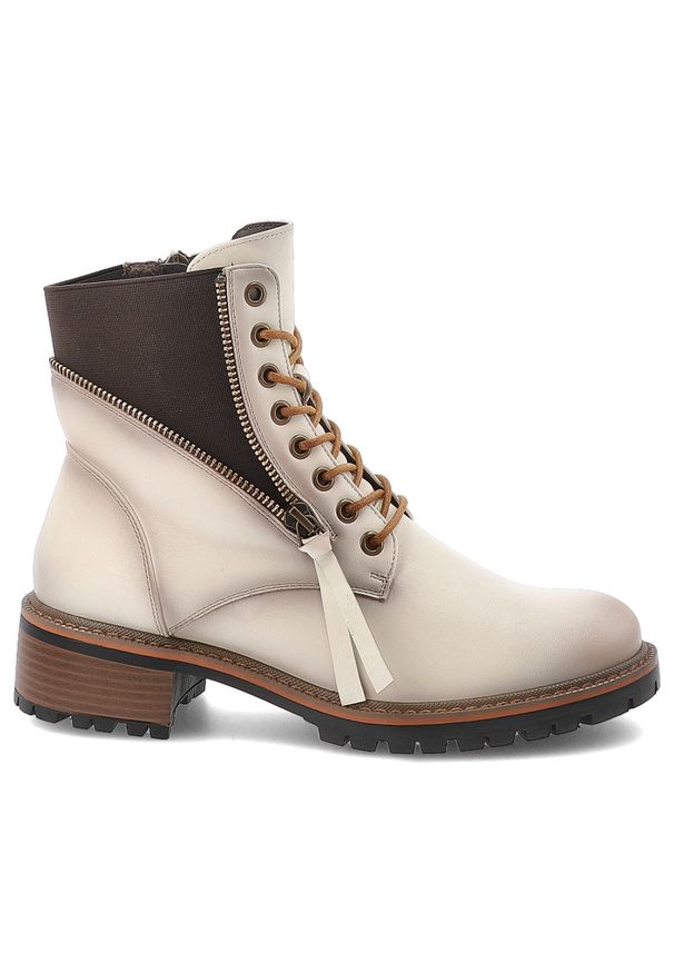 Beżowe Botki Vinceza Stylowe Buty Damskie. Okazja: na spacer, na co dzień. Zapięcie: sznurówki. Kolor: beżowy. Materiał: materiał. Obcas: na obcasie. Styl: elegancki. Wysokość obcasa: średni