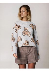 Sinsay - Wzorzysty sweter w misie - szary. Kolor: szary