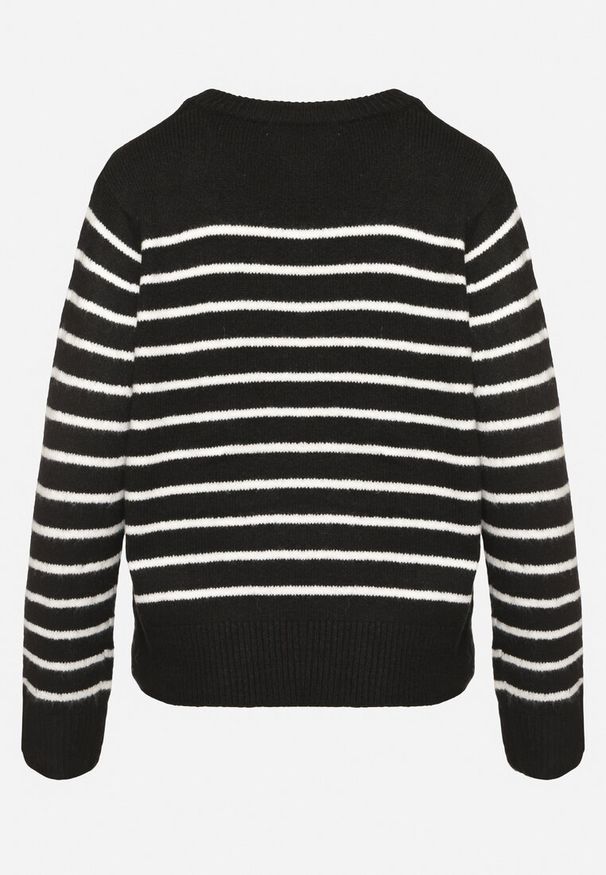 Born2be - Czarny Sweter w Paski o Klasycznym Kroju Rialira. Okazja: na co dzień. Kolor: czarny. Materiał: jeans. Długość rękawa: długi rękaw. Długość: długie. Wzór: paski. Styl: klasyczny
