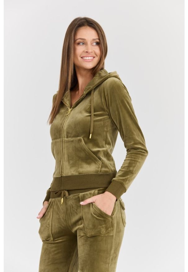 Juicy Couture - JUICY COUTURE Damska zielona bluza Robertson Gold, Rozmiar M. Okazja: na co dzień. Kolor: zielony. Materiał: poliester, elastan, materiał. Długość rękawa: długi rękaw. Długość: długie. Styl: casual