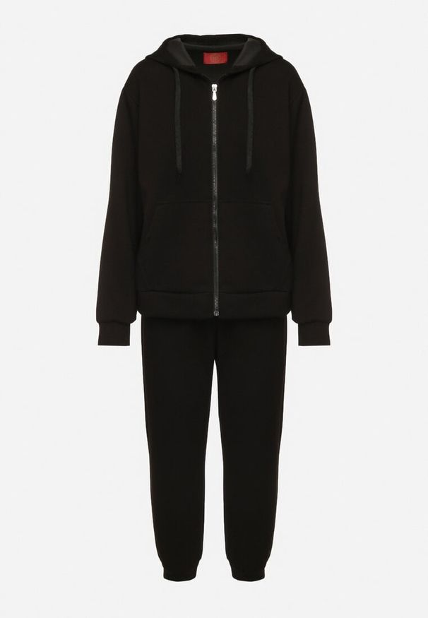 Born2be - Czarny Komplet Dresowy Rozpinana Bluza i Spodnie Joggery z Bawełną Anarrise. Kolor: czarny. Materiał: dresówka, bawełna