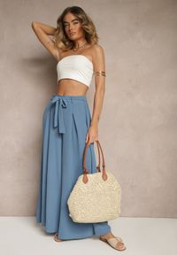 Renee - Niebieskie Spodnie z Bawełną o Szerokim Kroju High Waist z Paskiem Iveleldi. Stan: podwyższony. Kolor: niebieski. Materiał: bawełna. Styl: elegancki #4