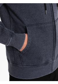 Ombre Clothing - Washowana bluza męska rozpinana z kapturem - granatowa V4 OM-SSDS-0110 - XXL. Typ kołnierza: kaptur. Kolor: niebieski. Materiał: poliester, materiał, bawełna. Wzór: haft, kratka, aplikacja #7