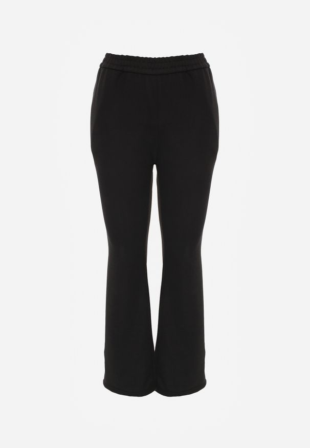 Renee - Czarne Dresowe Spodnie Flare z Gumką w Pasie Efranaria. Okazja: na co dzień. Kolor: czarny. Materiał: dresówka. Styl: casual