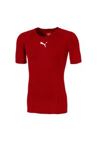 Puma - Męska Koszulka Z Krótkim Rękawem Liga Base Layer Top. Kolor: czerwony. Długość rękawa: krótki rękaw. Długość: krótkie. Sport: turystyka piesza
