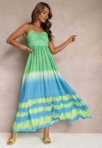 Renee - Zielona Sukienka Maxi na Regulowanych Ramiączkach z Gumkami w Talii Betsabe. Kolor: zielony. Długość rękawa: na ramiączkach. Sezon: wiosna, lato. Długość: maxi #1