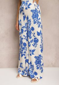 Renee - Biało-Granatowe Szerokie Spodnie Palazzo z Gumką w Talii i High Waist Dimianna. Stan: podwyższony. Kolor: biały. Materiał: tkanina. Sezon: lato #4