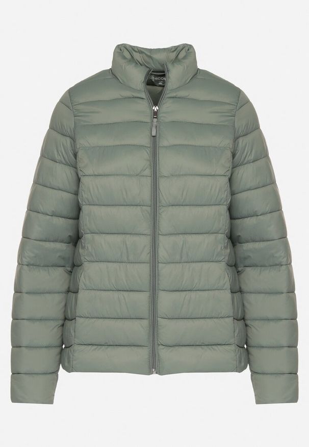 Born2be - Zielona Pikowana Kurtka w Klasycznym Stylu Nelaniel. Okazja: na co dzień. Kolor: zielony. Materiał: jeans. Styl: klasyczny