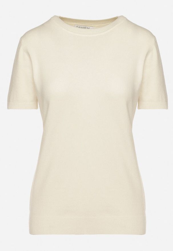 Born2be - Jasnobeżowy Sweter z Ozdobnymi Ściągaczami Sanarella. Okazja: na co dzień. Kolor: beżowy. Materiał: jeans. Wzór: aplikacja. Styl: casual, elegancki