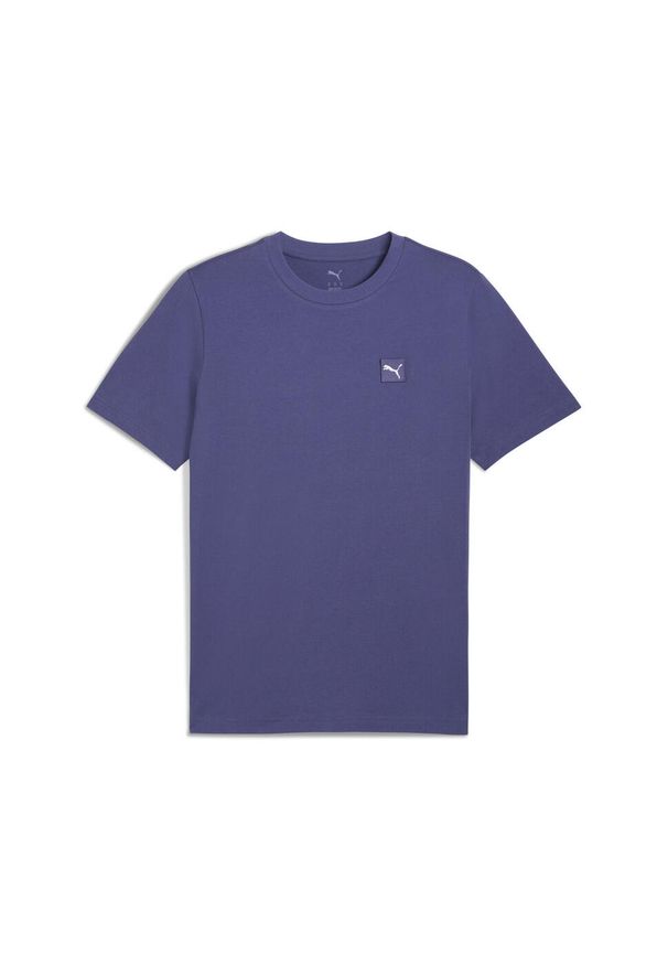 Puma - Męska koszulka Essentials Elevated PUMA Blue Crystal. Kolor: niebieski. Wzór: aplikacja, haft